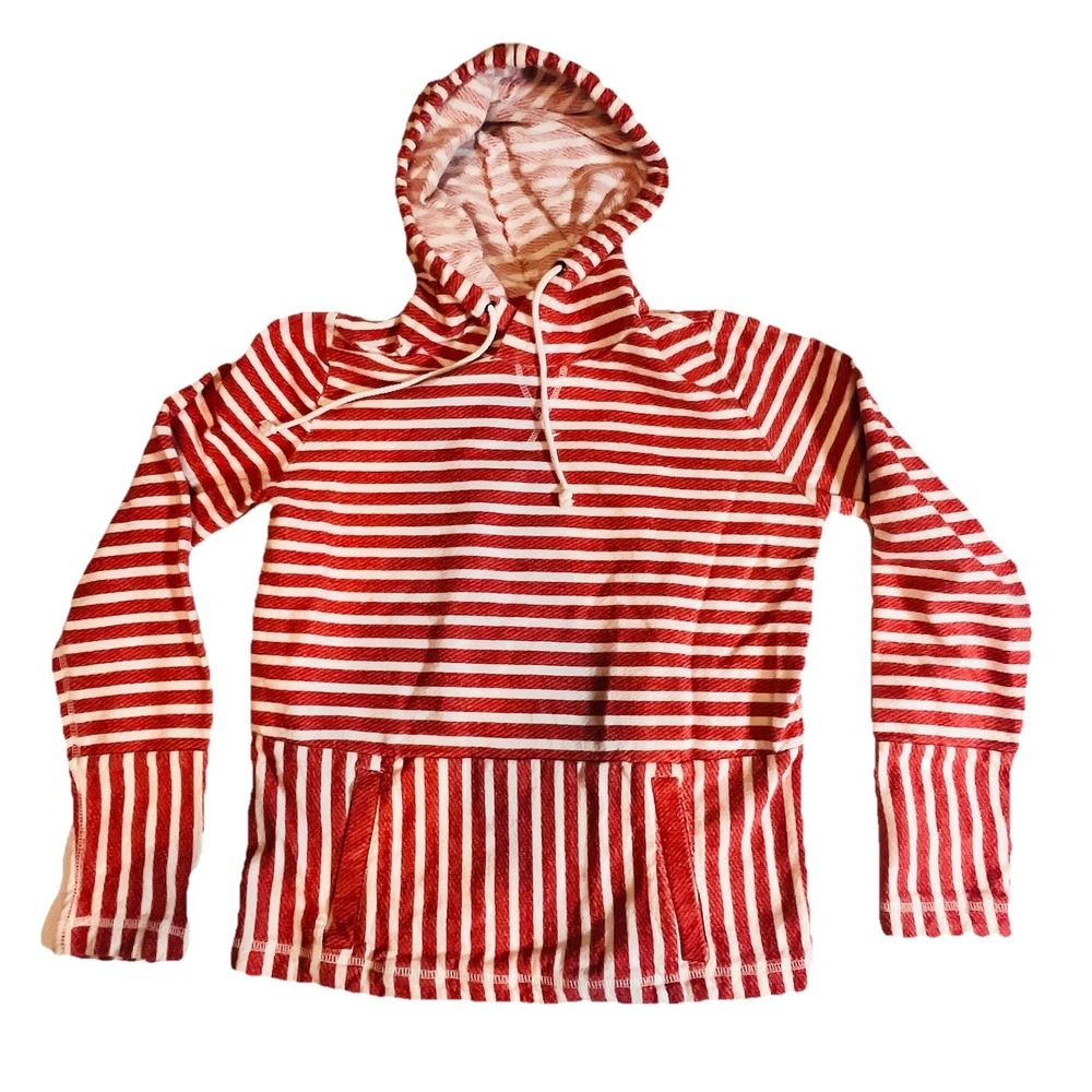 J Crew Red White Striped Terry Lightweight Hoodie Small Nautical Boating Preppy